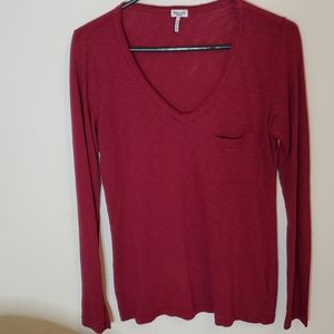 Splendid V-Neck Pocket Long Sleeve Burnout